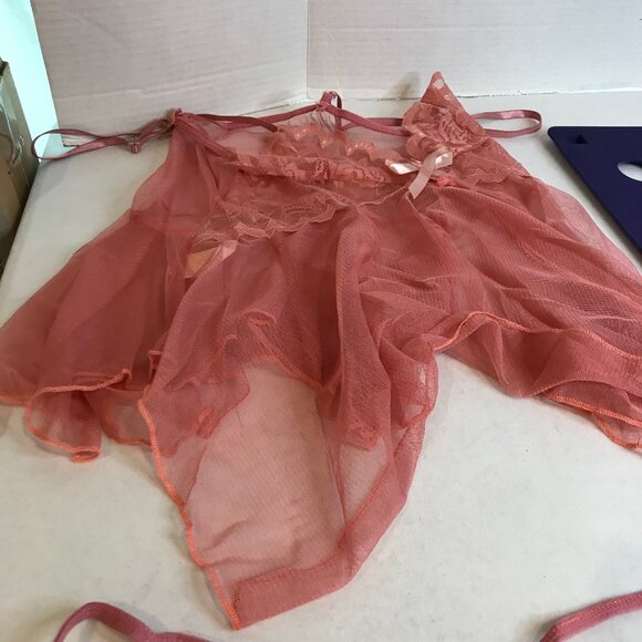 WOMENS LACED V-NECK SEMI TRANSPARENT THONG DRESS SET SIZE M - Picture 3 of 5
